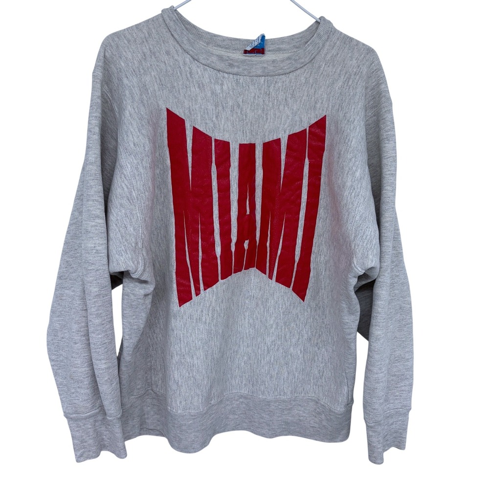 Vintage Miami Redhawks Spell Out Crewneck Sweatshirt Large Gray 90s‎ Oxford Vtg